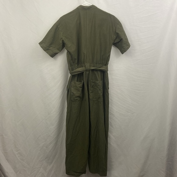 Everlane The Fatigue Utility Short Sleeve Linen Blend Jumpsuit Army Green Sz 00 - Picture 9 of 12